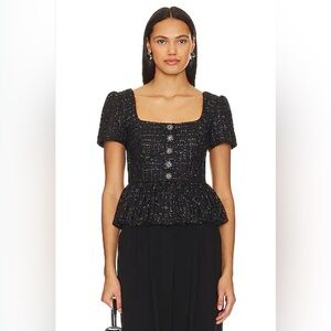 Self-Portrait Black Bouclé Peplum Top – NWT Size 2 / UK 6